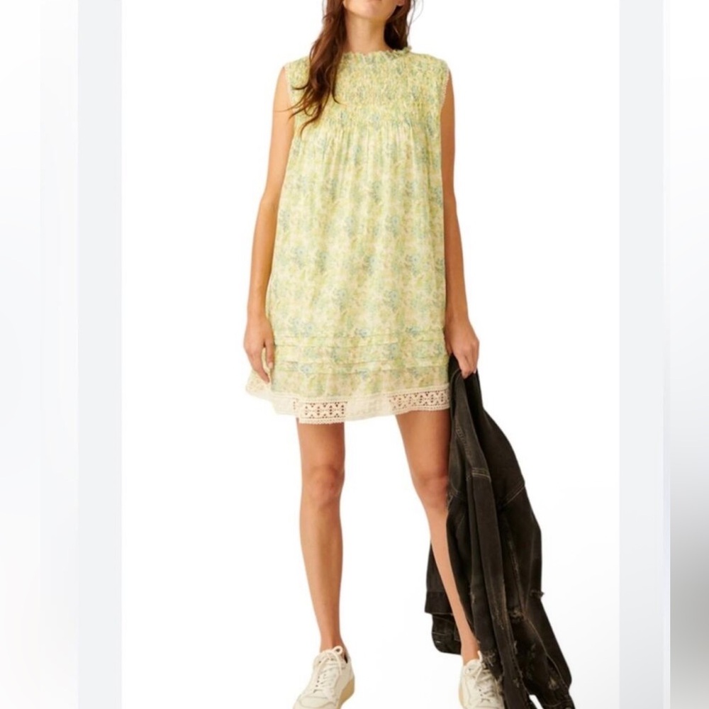 Free People Shea Floral Mini Dress in Undersea Combo Size Med $128 Retail NWT